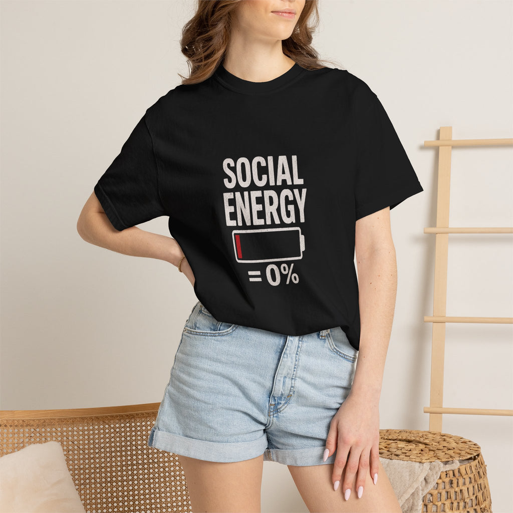 Social Energy 0% Battery Introvert T-Shirt | Funny Introvert Shirt