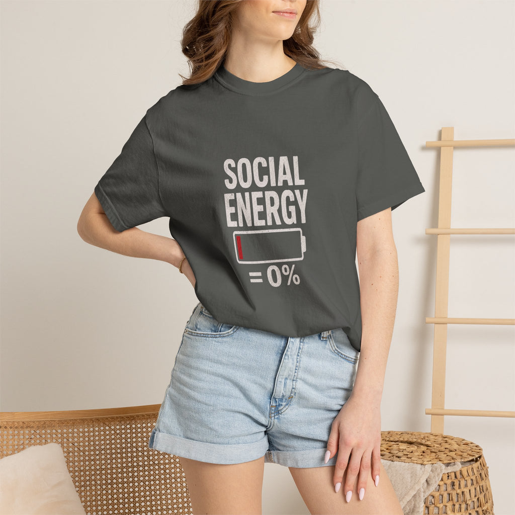 Social Energy 0% Battery Introvert T-Shirt | Funny Introvert Shirt